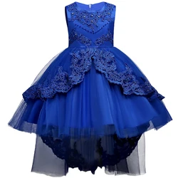 3-15yrs Girls Dress2023Summer Blue Dresses Girl Lace Sleeveness Tutu Princess Costume Girls Costume Party Dresses Kids Clothes