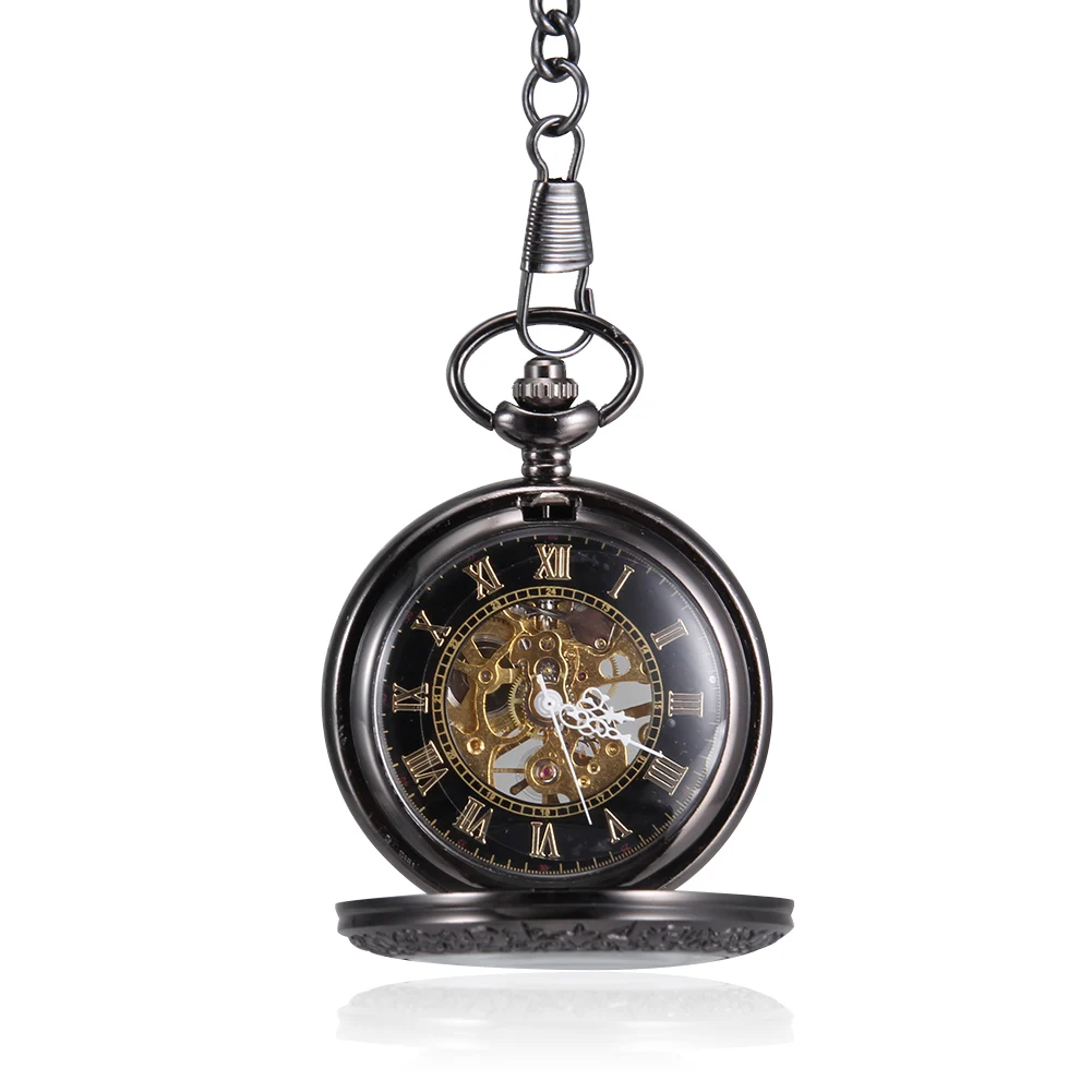 Men Women Quartz Pocket Watch Retro Glass Rome Number Dial with Chain LL@17