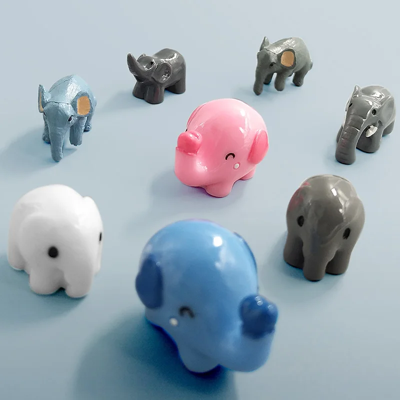 Pink Blue Elephant Figurine Wedding Decoration Miniature Fairy Garden Car Ornaments Resin Craft Cartoon Animal Statue Toys Home