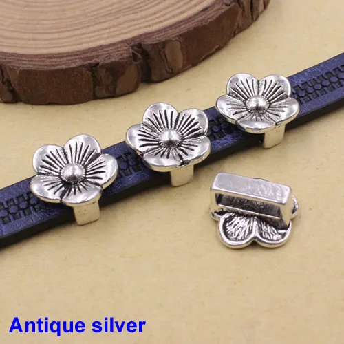 Onebeading Tibetsilber-Blumen-Schieberperlen für Armbänder, Halsketten, DIY-Herstellungszubehör, 14 x 15 mm, Loch: ca. 3 x 10,5 mm, 30 Stück