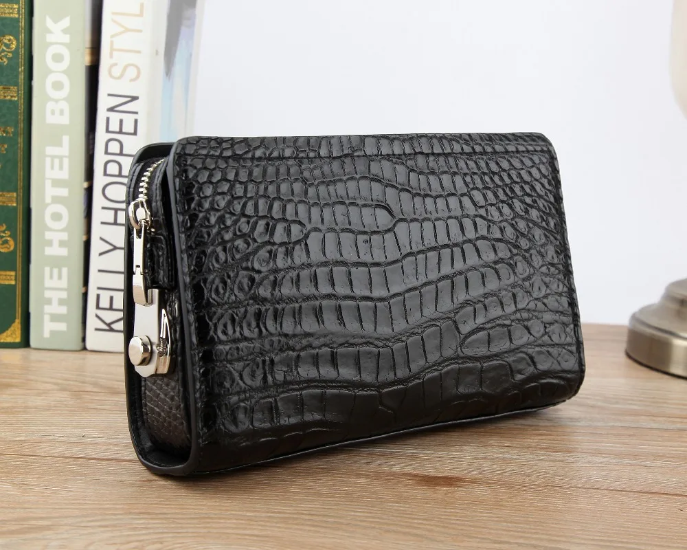 

Real genuine crocodile belly skin big size men wallet clutch with inner cow skin lining code locker closure men business holder