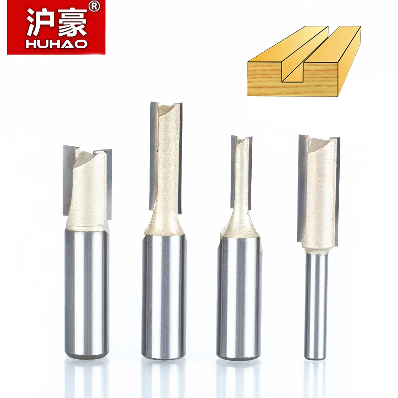 HUHAO 1/4  1/2 Inch Shank Extra Long Straight Router Bit  Milling Cutter 2 Flute Trimming Wood Cutters Endmill Woodworking Tools