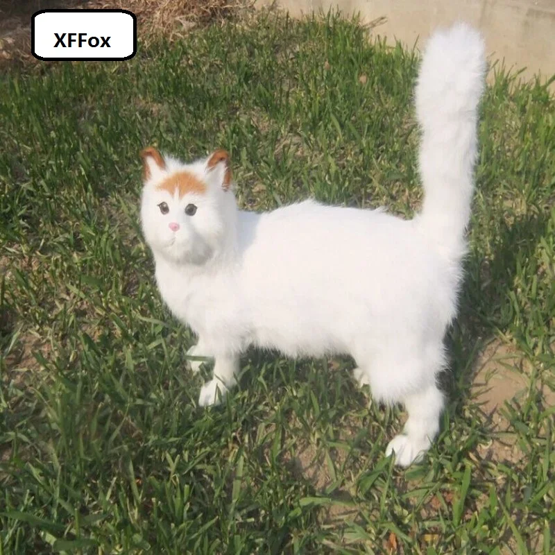 

Большая реальная жизнь желтая голова модель кошки пластик и мех белый стоячий Кот подарок около 32x13x38 см xf1398