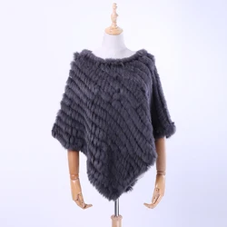 Poncho de Luxe en Fourrure de Lapin group pour Femme, Châle Triangle, Écharpes Rondes Naturelles, Printemps Automne