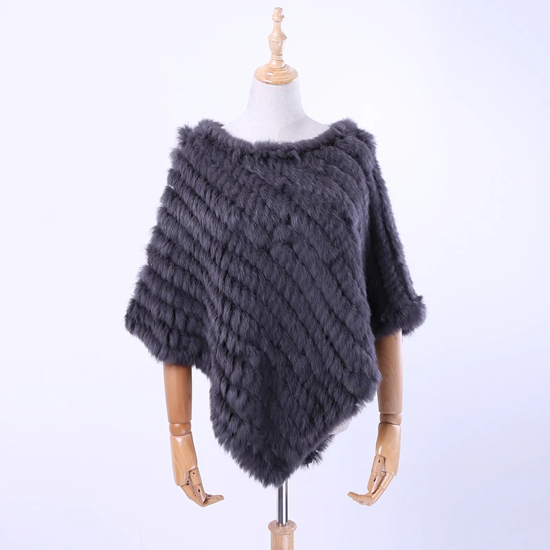 Women's Luxury Spring Autumn Genuine Real Knitted Rabbit Fur Pullover Poncho Wrap scarves natural rabbit fur Shawl triangle Cape