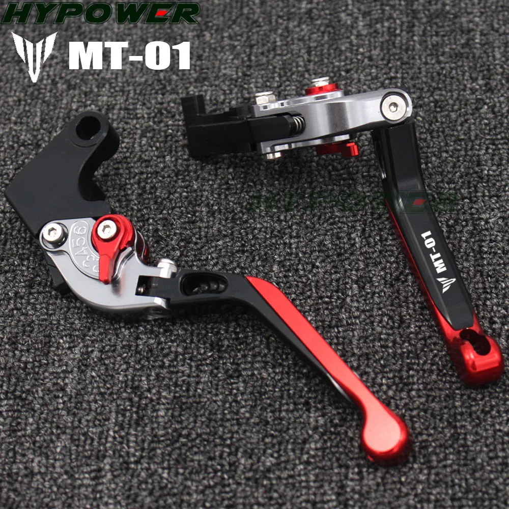 New Logo Red&Titanium CNC Folding Extendable Motorcycle Brake Clutch Levers For YAMAHA MT-01 MT 01 2004 2005 2006 2007 2008 2009