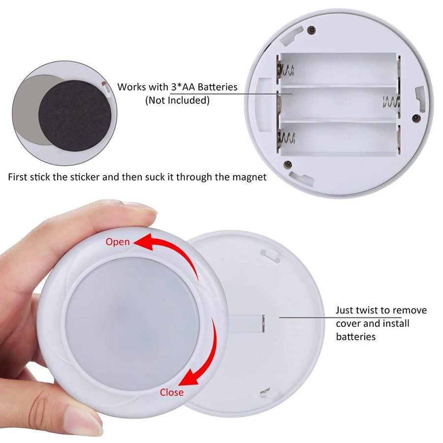 ไฟข้างเตียงในตู้ LED แบบไร้สายสามารถหรี่แสงได้สำหรับใช้แบตเตอรี่ไฟระบบสัมผัสในห้องครัว