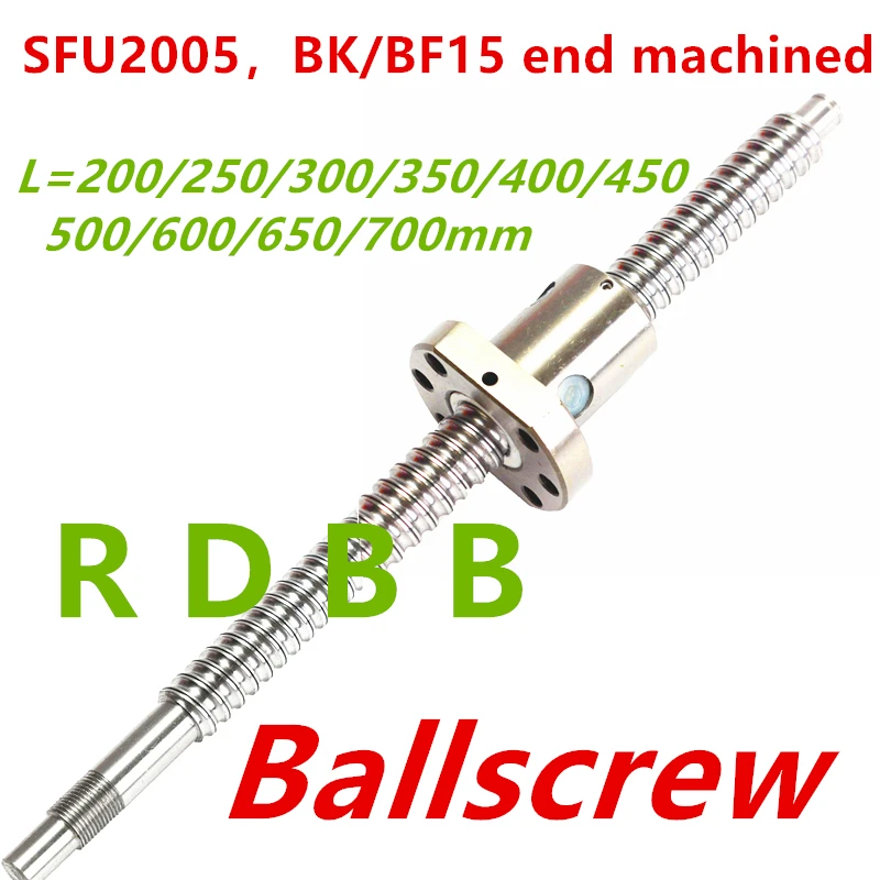 SFU2005 200 250 300 350 400 450 500 600 650 700 mm ball screw with flange single ball nut BK/BF15 end machined CNC parts