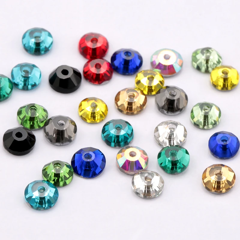 SS16-SS30 Much Color Glass Material Round Rhinestone Crystal Sewing Stone Flat back Hole Clothing Decoration Accessories