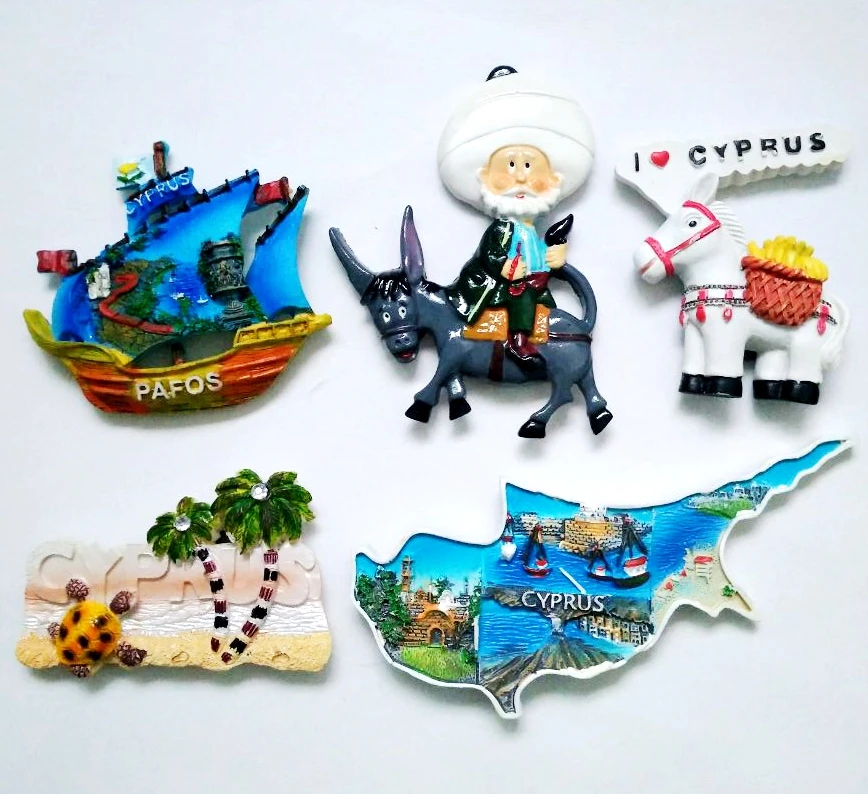 Handmade Painted Cyprus Mediterranean Map Travel Souvenirs 3D Fridge Magnets Home Decortion Refrigerator Magnetic Stickers