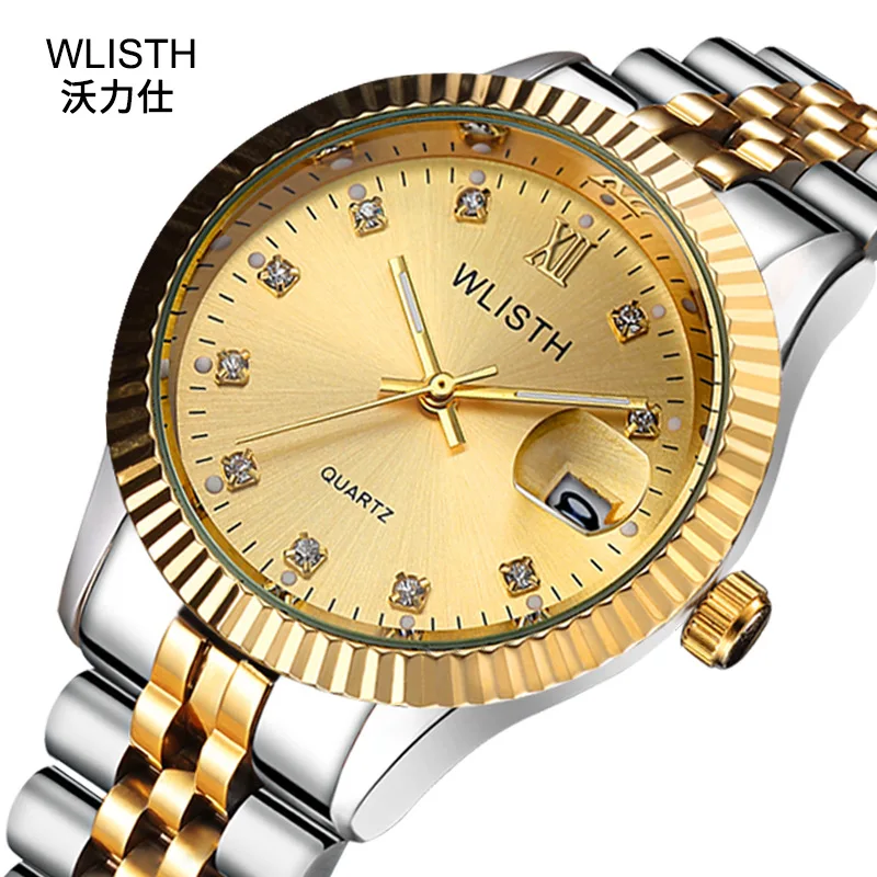 Wlisth-Reloj de pulsera con diamantes para Hombre y mujer, accesorio Masculino de marca de lujo con fecha automática, 2019