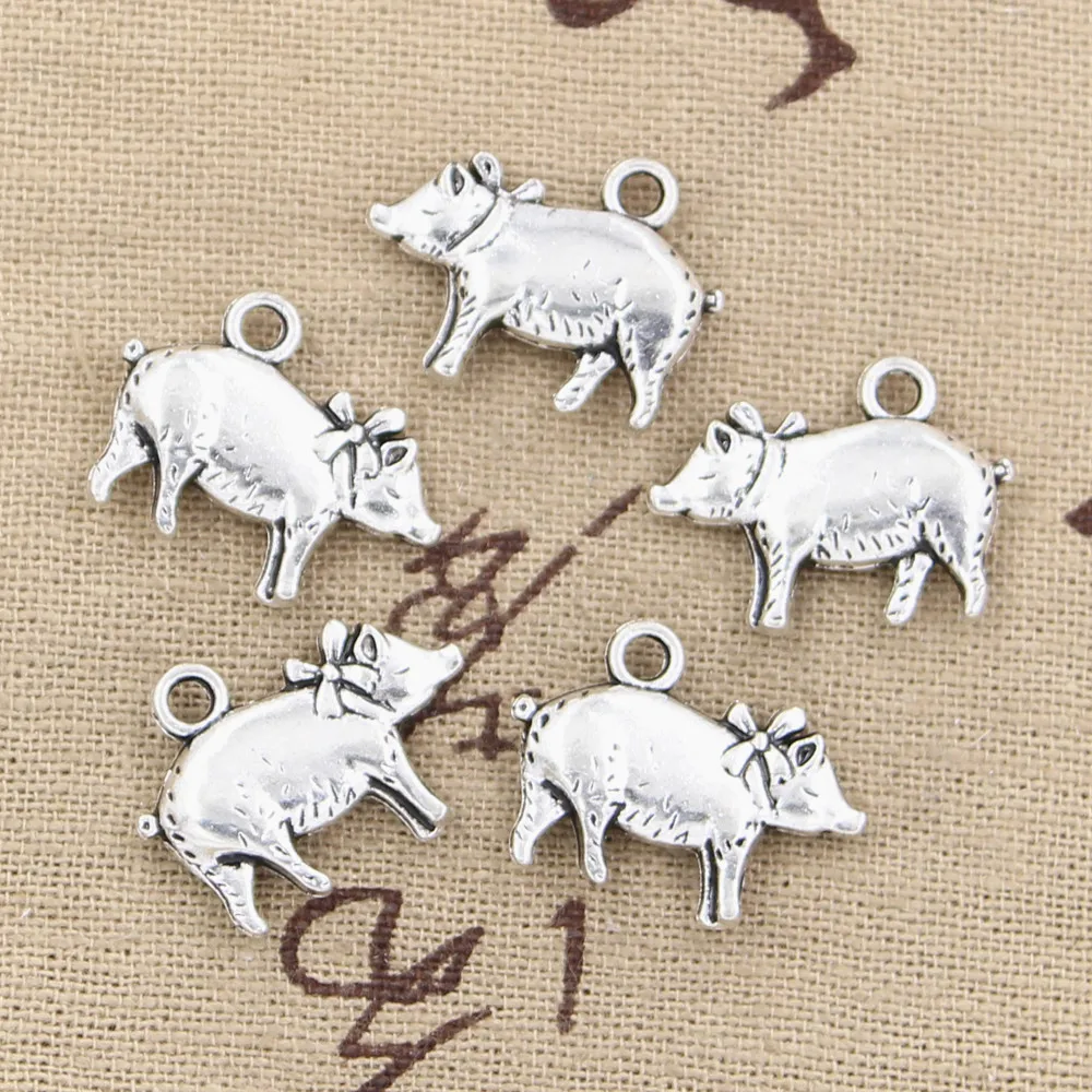 10pcs Charms 3D Pig 21x16mm Antique Bronze Silver Color Plated Pendants Making DIY Handmade Tibetan Bronze Silver Color Jewelry