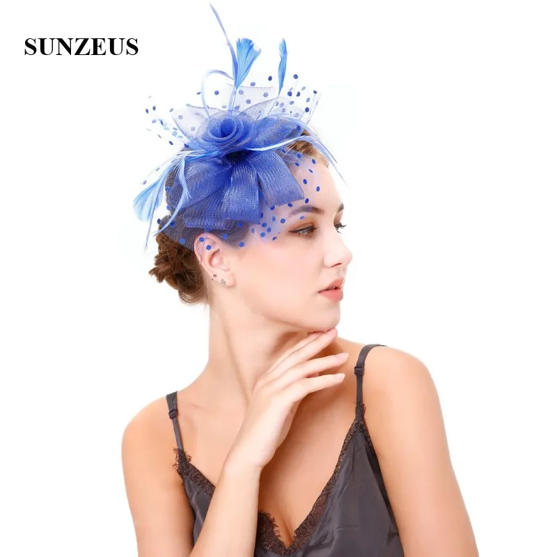 Dot Tüll Braut Hüte Elegante Tüll Federn Blumen Fascinator Schwarz Hüte frauen Wichtige Partei Haar Zubehör SH52