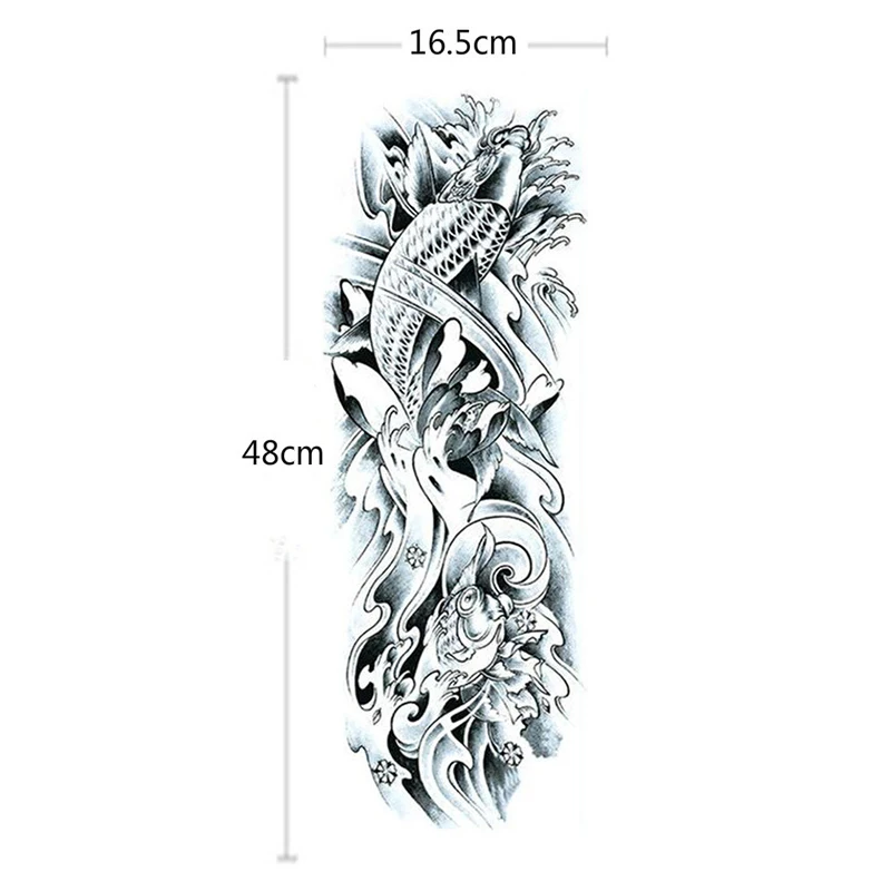 1 Piece Full Arm Tattoo Fish Wave Design Body Art Water Transfer Women Men Temporary Tattoos Sticker