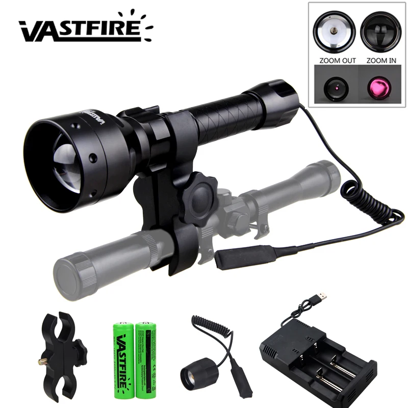 Tactical Weapon Lights Zoomable Adjustable Infrared Radiation  Flashlight Black 850nm IR Night Vision illuminator Night Hunting