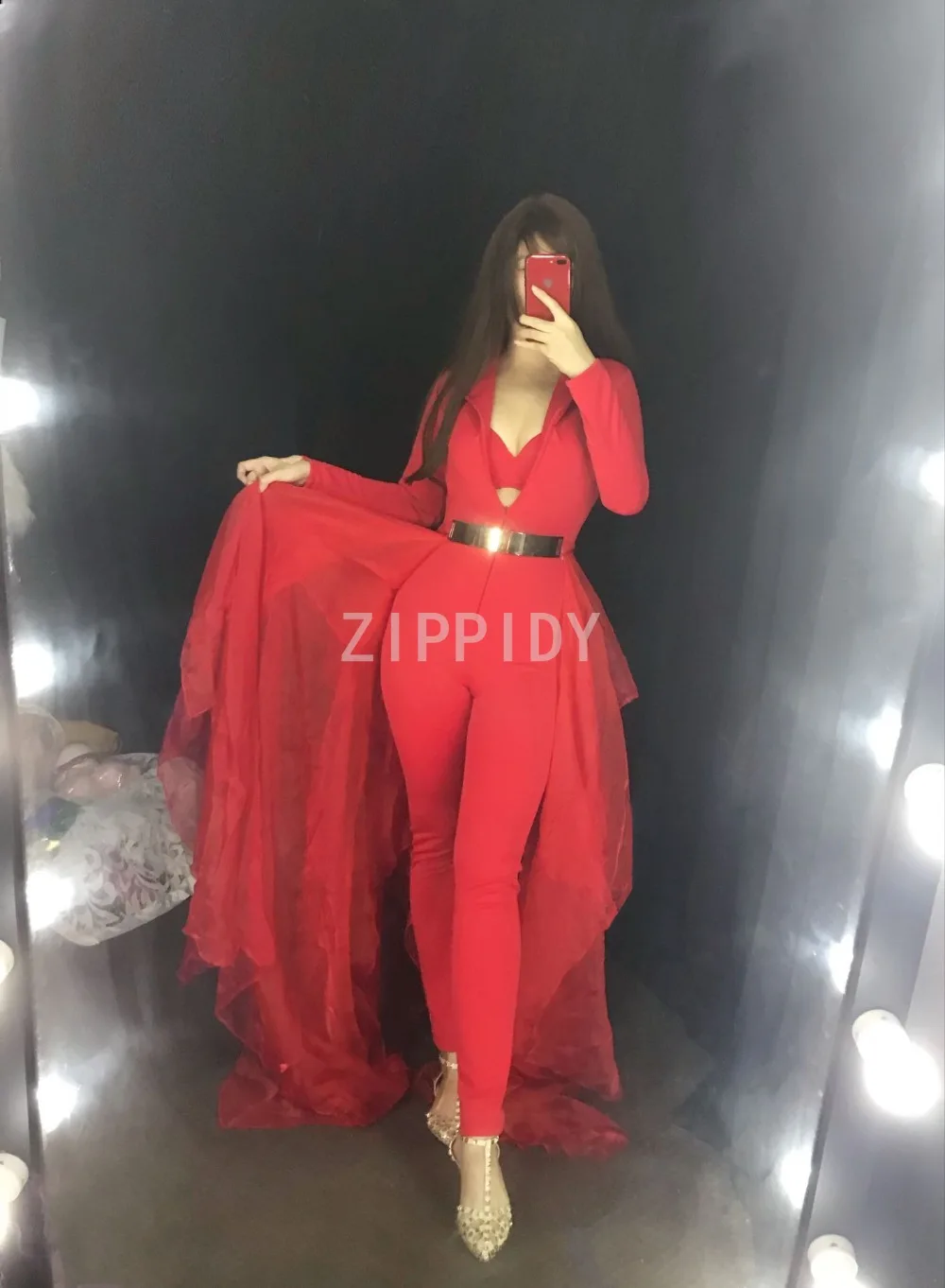 Maniche Lunghe di modo Delle Donne Rosse Di Compleanno Vestiti DS Danza Tuta Della Maglia Del Reggiseno Coda Vestito Cantante di Nightclub Stage Show Vestito