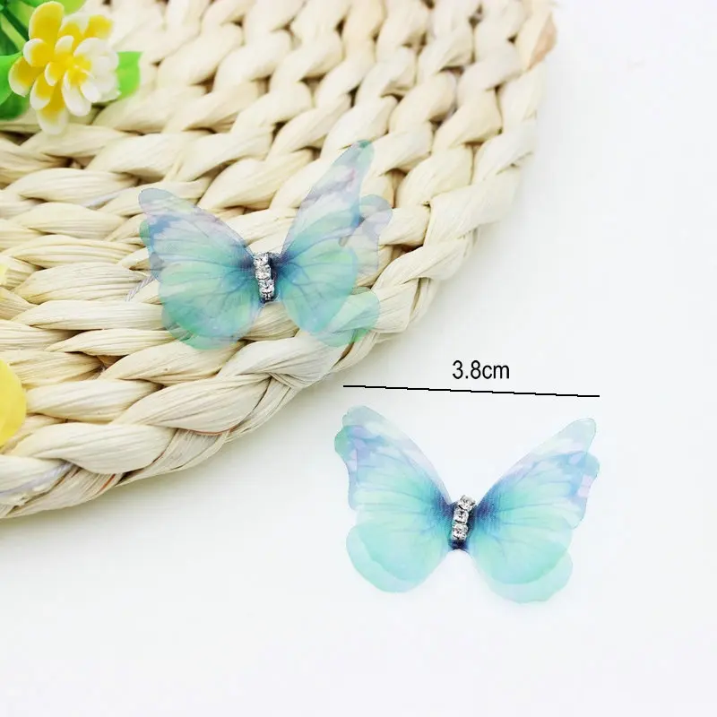 100PCS Gradient Color Organza Fabric Butterfly Appliques Translucent Chiffon Butterfly for Party Decor, Doll Embellishment