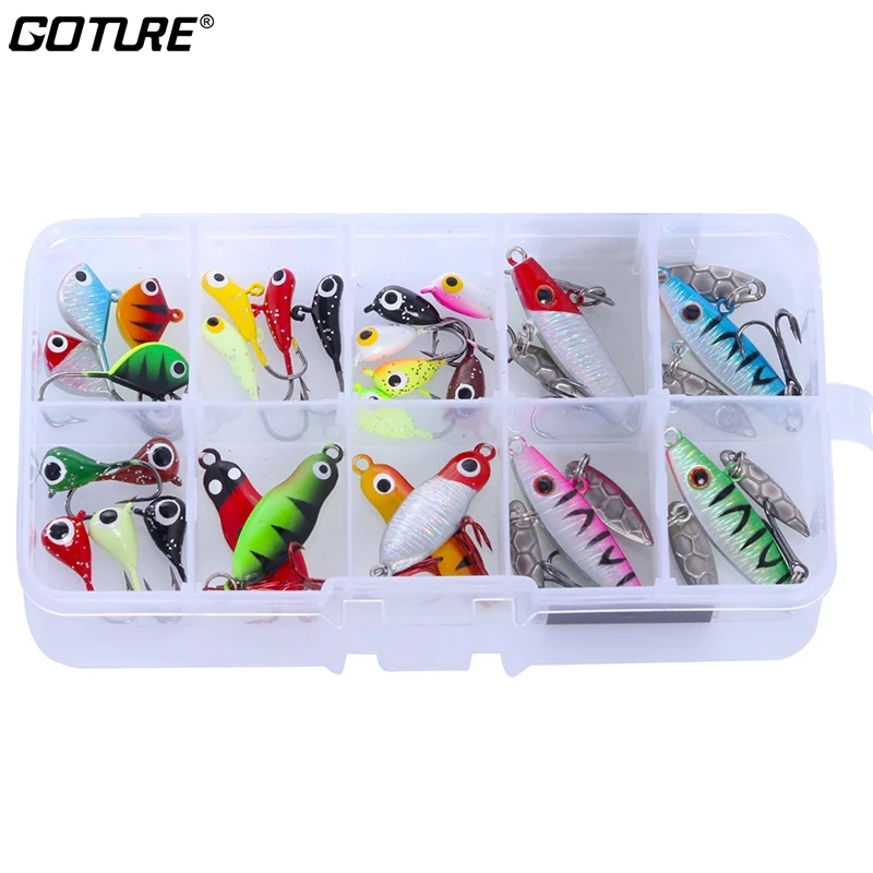 

Goture 27pcs/set Fishing Lure Spoon Drop Jig Minnow Winter Fishing Tackle Jigging Lure Artificial Bait Wobblers for Pike Fishing