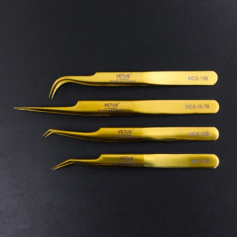 2019 NEW 100% Vetus MCS Series Golden Color Premium Super precision Tweezers for Eyelashes Extension Pinzas