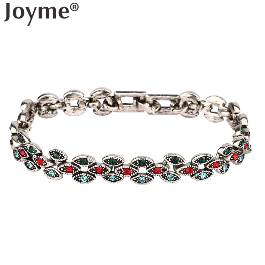 Joyme Vintage Look Turkish Jewelry Bracelets Bangles Horse Eye 5 Colors Silver Plated Mosaic Crystal Charm Bracelet For Women