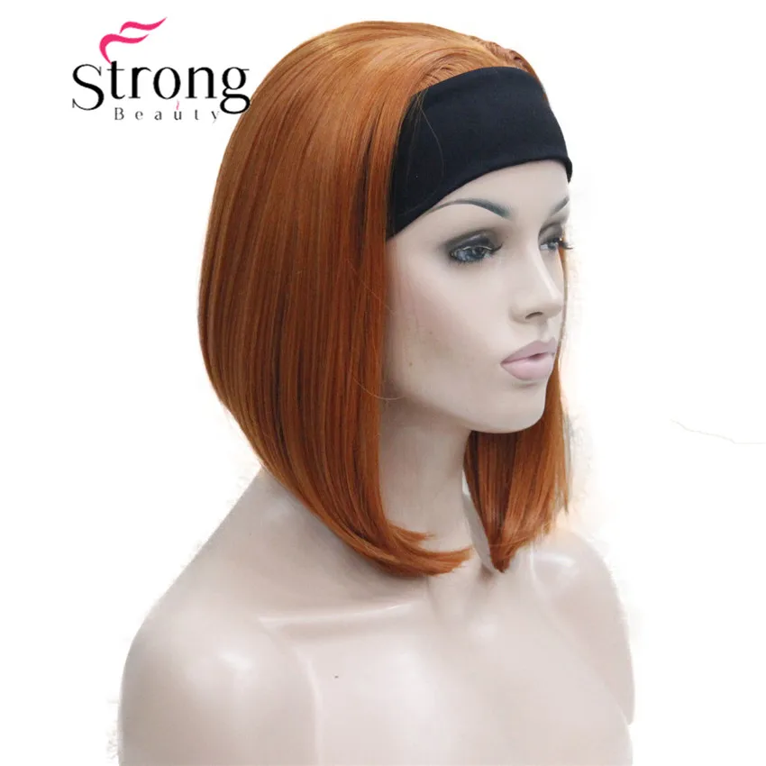 Cute BOB 3/4 Wig with Headband Orange Brown Straight Women's Short Half Hair Synthetic Wigs COLOUR CHOICES