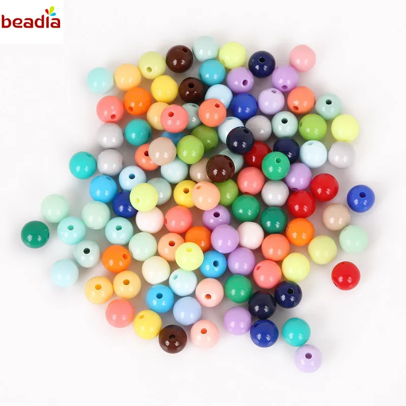 Shiny Plastic Acrylic Loose Spacer DIY Round Ball Beads Dia 8mm Hole 1.8mm 100pcs/bag 20 Colors For Jewelry Findings Making