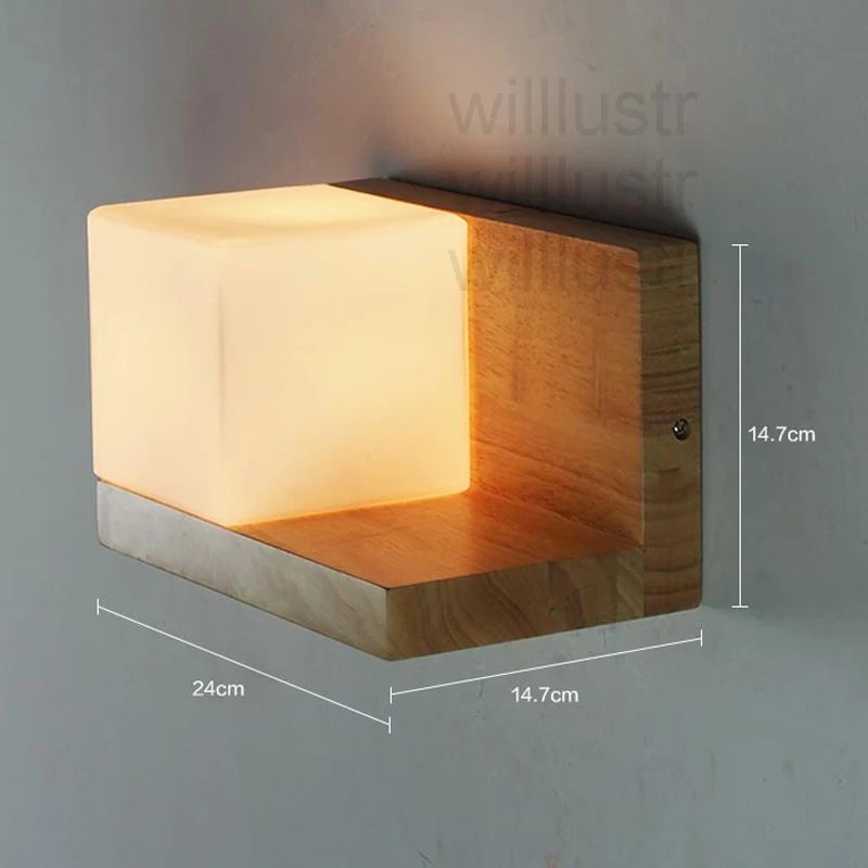 Willlustr Cubi Wall sconce glass Lamp hotel restaurant doorway porch vanity lighting novelty wood shelf cubic Modern light