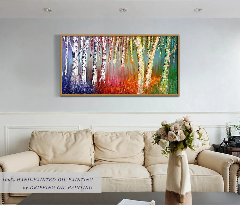 Hand-painted High Quality Abstract Landscape Trees Oil Painting on Canvas Colorful Blooming Trees Oil Painting for Living Room