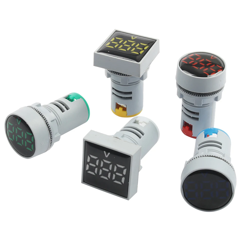 Voltmètre de 22mm, rond ou carré, indicateur de tension, lumière pilote, ammètre numérique rouge jaune vert bleu blanc