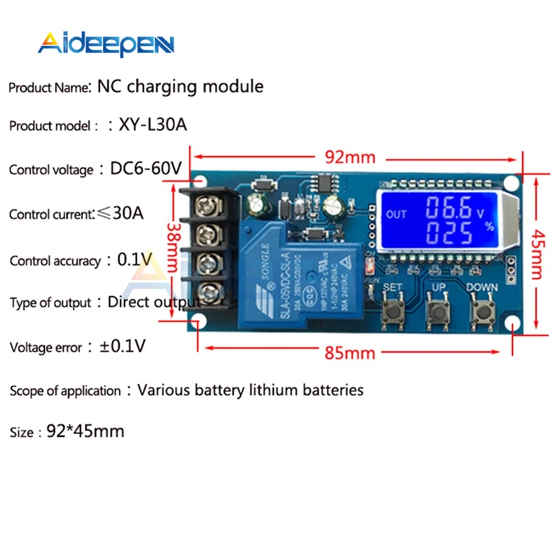 20A 30A 6-60V Lead-acid Lithium Battery Charger Control Module Automatic Charging Control Overcharge Protection Controller Board