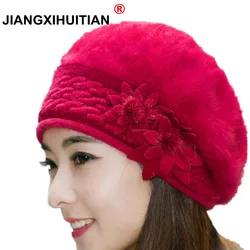 2018 New Arrival Elegant Women Knitted Hats Rabbit Fur Cap Autumn Winter Berets Ladies Female Fashion Skullies Beret Hat