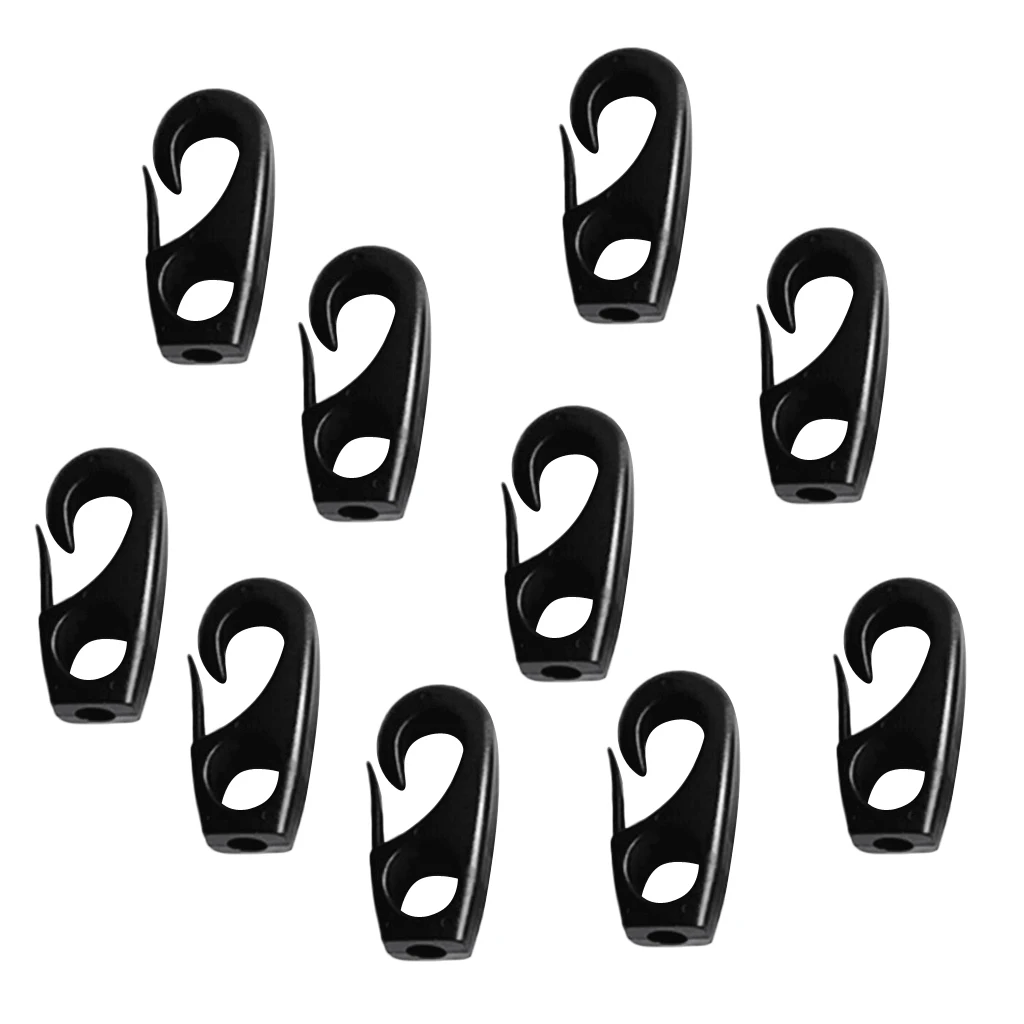 10 Pieces Black Plastic Bungee Hooks for 7mm Shock Cord Tie Down Strap Boat Canoe Kayak Accessories