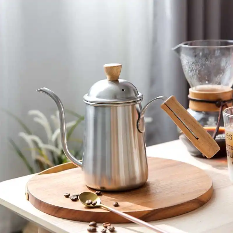 Stainless Steel Coffee Drip Kettle Slender Spout Coffee Pot Pour Over Coffee Maker Wooden Handle Milk Moka Teapot Home Supplier