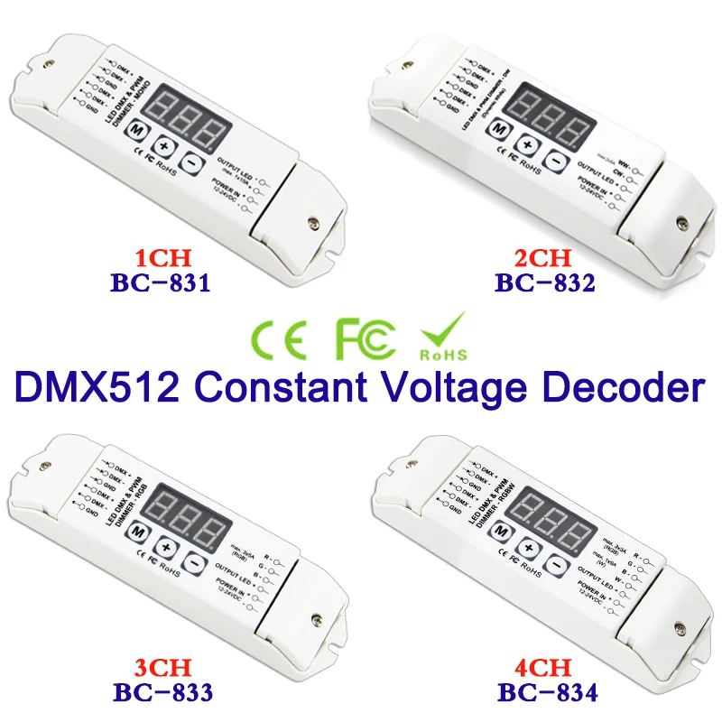 New Arrival DMX512 Constant Voltage Decoder 1CH 2CH 3CH 4CH PWM Led RGBW DMX Controller DC12V-24V 3-digital-display Shows