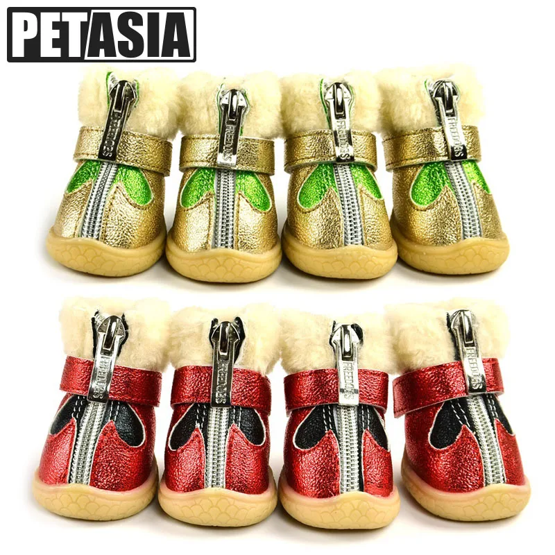 Pet Dog Shoes Winter Thickened Boots Warm Waterproof 4Pcs/Set For Small Puppy Dog\'s adjustable Anti-Slip Pet Shoes XL PETASIA