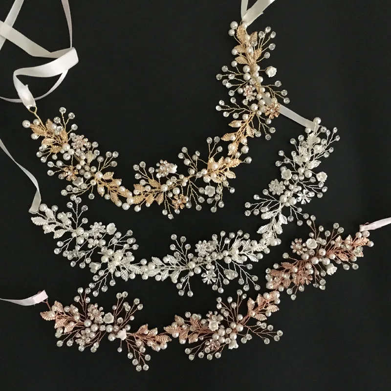 

SLBRIDAL Handmade Vintage Crystal and Pearls Wedding Headpiece Hair Vine Bridal Headband Hair accessories Bridesmaids Women