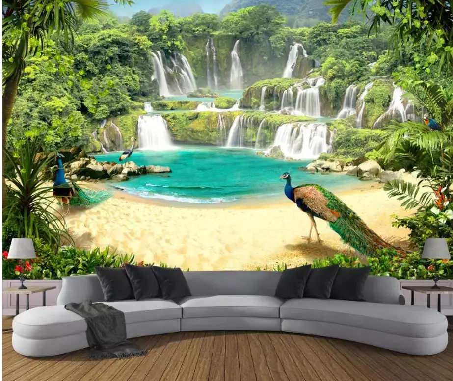

3D Wallpaper Custom Photo Wallpaper 3D Stereo Waterfall lake landscape 3d TV Background Wall Mural Wall Paper