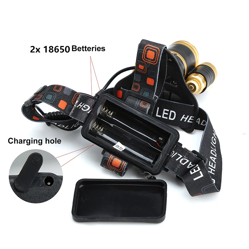 10000 lumens Rechargeable led headlamp 3led head flashlight torch xml t6 head lamp waterproof lights headlight 18650 battery