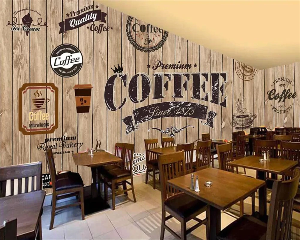 Beibehang Aangepaste behang hout schaduw retro koffieshop label achtergrond muur restaurant muurschildering TV achtergrond muur 3d behang