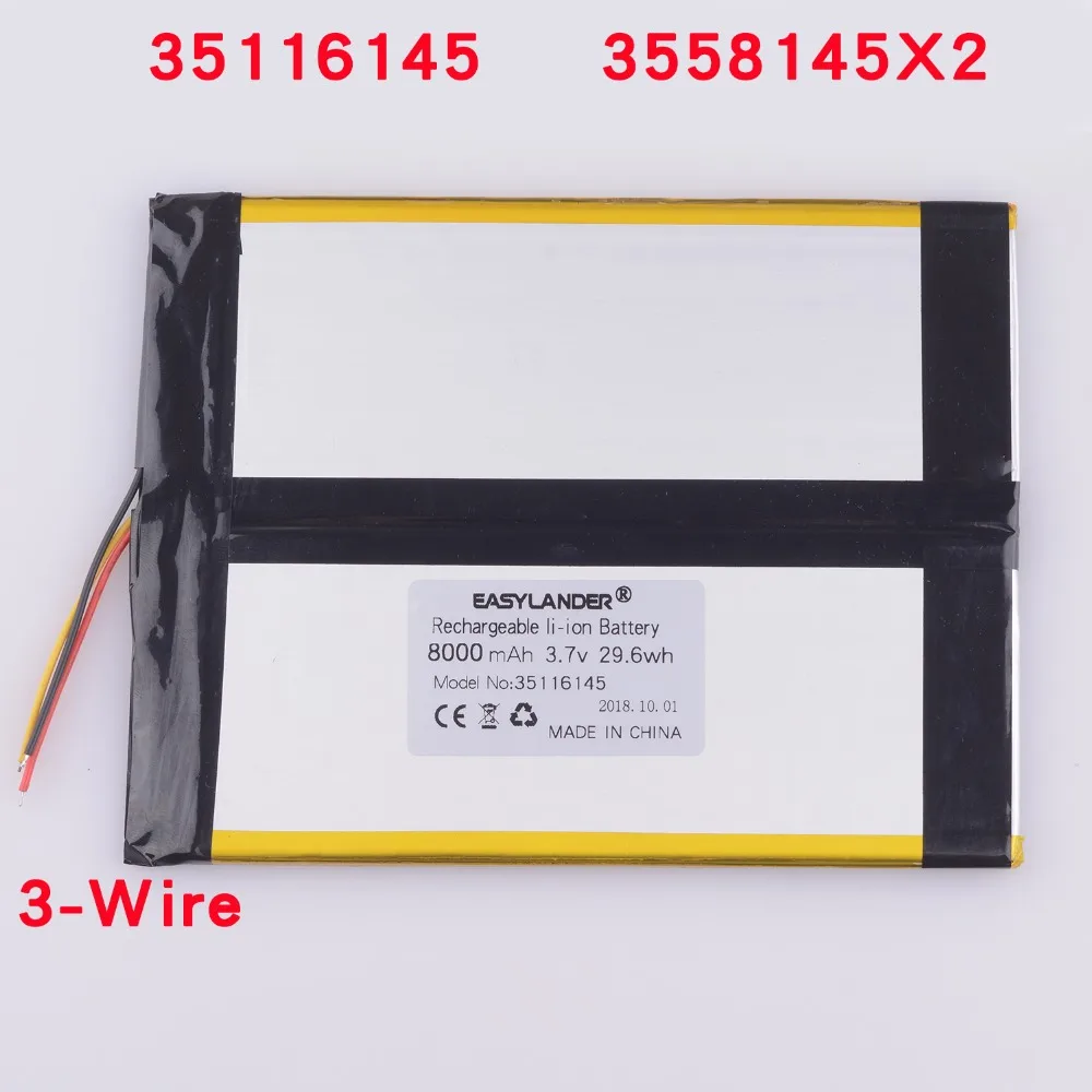 

35116145 3.7V 8000mAh Battery for Tablet PC Li-Polymer Polymer 3558145X2 power bank ebook backup power supply