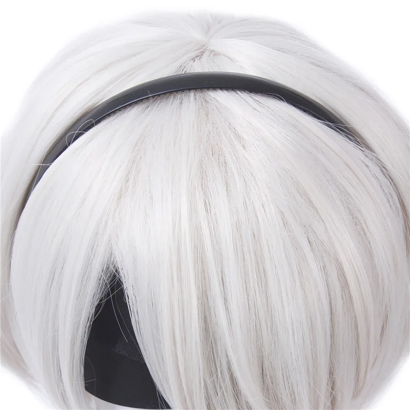 L-email peruca para cosplay Nier Automata, 2B 9S branca curta masculina Haloween, cabelo sintético resistente ao calor, Nº 2 tipo B