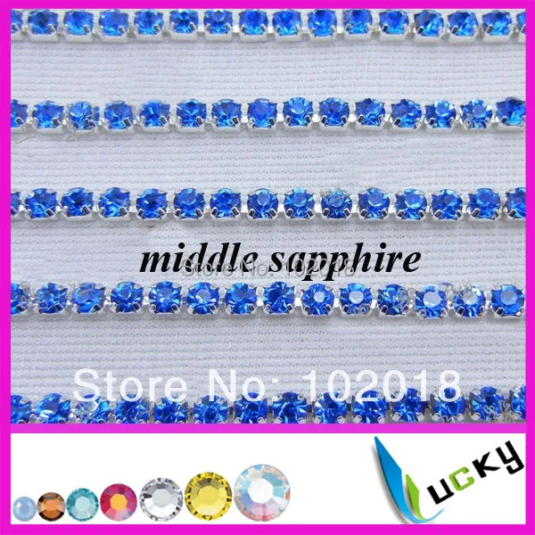 Free shipping!10 yards 2014 new strass crystal cup chain super closed with 2mm high quality middle sapphire rhinestones