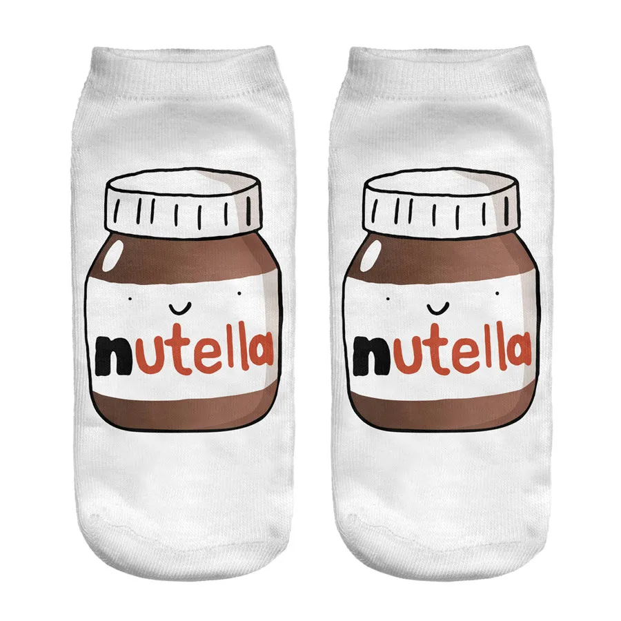 

nutella white 3D Printed ladies cartoon short chaussette femme cute korean socks