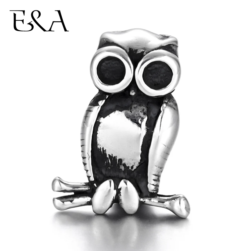 Stainless Steel Beads Owl 2mm Hole Blacken Animal Charms for Beaded Chain Bracelet Supplies Handmade DIY Jewelry Making Findings