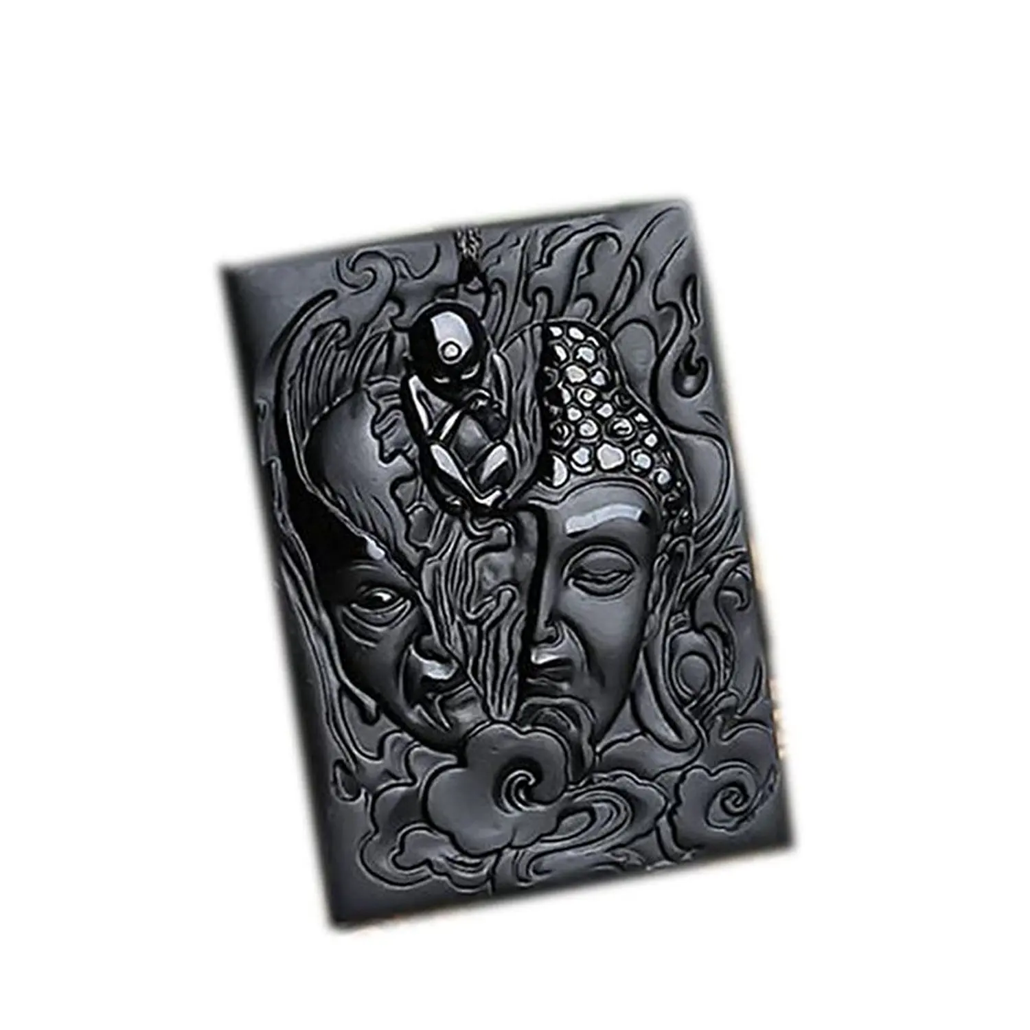 Koraba Fine Jewelry Natural Genuine Obsidian Jambhala God of Wealth Buddha Amulet Pendant Necklace Free Shipping