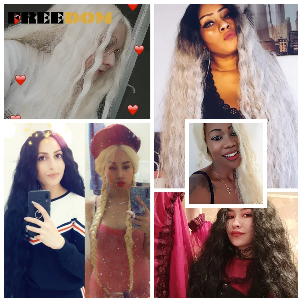 FREEDOM – Synthetische Perücken mit Spitze am Vorderteil für schwarze Frauen, 40 Zoll lang, Cosplay-Perücke, lockige Perücken mit Spitze, Ombré-Perücke mit Highlights in den Farben Ingwer, Weiß und Pink. – Detail 6