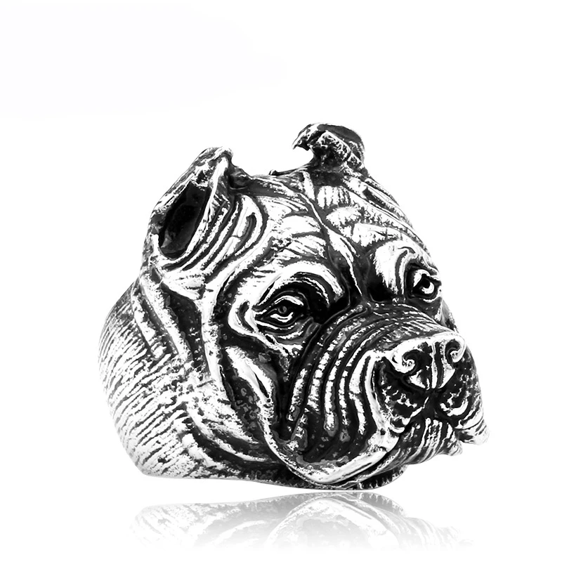 1PC 316L Stainless Steel  Animal Pit Bull Dog Ring Men Personality Unique Men\'s Jewelry US Size