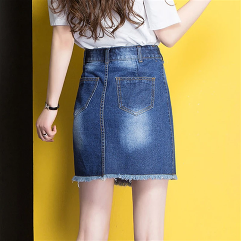 Women High Waist Pencil Denim Skirts 2019 Summer Alphabet Pattern Button Jeans Skirt Women Casual High Street Pencil Skirt