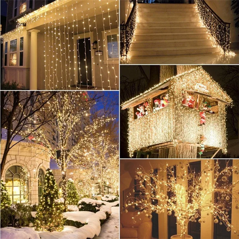 Led String 3MX3M 300LED Gordijn Licht Ijspegel Christmas Light 3*1M Fairy Light Garland Verjaardagsfeestje Tuin Bruiloft thuis 220V