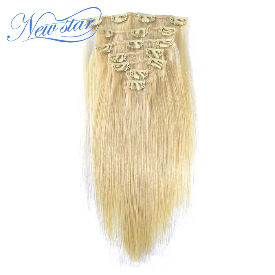 

New Star Hair Clip In Brazilian Blonde #613 Straight Remy Hair 100% Human Hair Extensions 7Pcs/Set Natural Color 120G